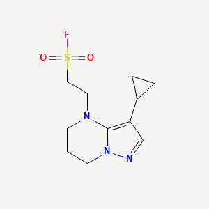 molecular formula C11H16FN3O2S B2751152 2-(3-Cyclopropyl-6,7-dihydro-5H-pyrazolo[1,5-a]pyrimidin-4-yl)ethanesulfonyl fluoride CAS No. 2249617-79-4