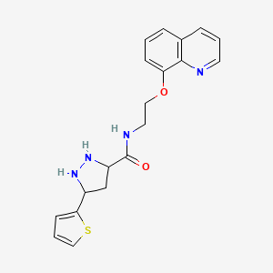 molecular formula C19H16N4O2S B2751161 N-(2-喹啉-8-基氧基乙基)-5-噻吩-2-基吡唑啉-3-羧酰胺 CAS No. 1297610-09-3