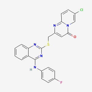 molecular formula C23H15ClFN5OS B2751164 7-氯-2-[[4-(4-氟苯胺基)喹唑啉-2-基]硫代甲基]吡啶并[1,2-a]嘧啶-4-酮 CAS No. 422533-86-6