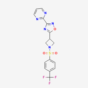 molecular formula C16H12F3N5O3S B2751166 3-(嘧啶-2-基)-5-(1-((4-(三氟甲基)苯基)磺酰基)氮杂环丁烷-3-基)-1,2,4-噁二唑 CAS No. 1327528-97-1