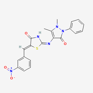 molecular formula C21H17N5O4S B2751187 (Z)-2-((1,5-dimethyl-3-oxo-2-phenyl-2,3-dihydro-1H-pyrazol-4-yl)amino)-5-(3-nitrobenzylidene)thiazol-4(5H)-one CAS No. 1164536-76-8