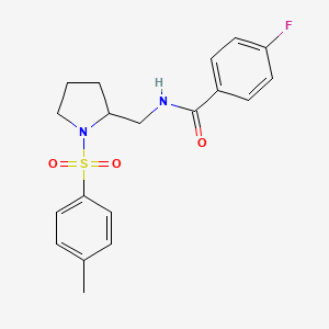 molecular formula C19H21FN2O3S B2751212 4-fluoro-N-((1-tosylpyrrolidin-2-yl)methyl)benzamide CAS No. 896274-30-9