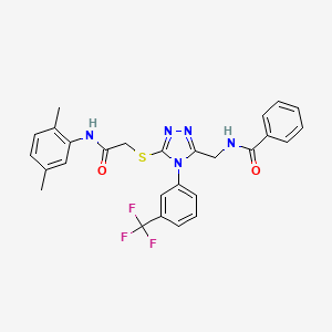 molecular formula C27H24F3N5O2S B2751219 N-[[5-(2-(2,5-二甲基苯胺基)-2-氧代乙基)硫代-4-(3-(三氟甲基)苯基)-1,2,4-三唑-3-基]甲基]苯甲酰胺 CAS No. 393839-84-4