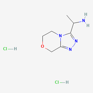 molecular formula C7H14Cl2N4O B2751220 1-(6,8-Dihydro-5H-[1,2,4]triazolo[3,4-c][1,4]oxazin-3-yl)ethanamine;dihydrochloride CAS No. 2470440-43-6