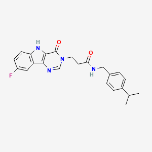 molecular formula C23H23FN4O2 B2751228 3-(8-fluoro-4-oxo-4,5-dihydro-3H-pyrimido[5,4-b]indol-3-yl)-N-(4-isopropylbenzyl)propanamide CAS No. 1105248-78-9
