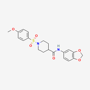 molecular formula C20H22N2O6S B2751232 N-(1,3-苯并二氧杂环[5,4-b]呋喃-5-基)-1-(4-甲氧基苯基)磺酰基哌啶-4-甲酰胺 CAS No. 444785-90-4