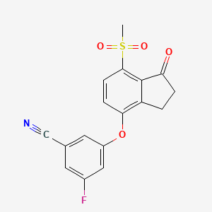molecular formula C17H12FNO4S B2751243 3-氟-5-((7-(甲磺酰氧)-1-氧代-2,3-二氢-1H-茚-4-基)氧基)苯甲腈 CAS No. 1672665-55-2
