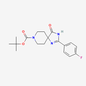 molecular formula C18H22FN3O3 B2751261 叔丁基2-(4-氟苯基)-4-氧代-1,3,8-三氮杂螺[4.5]癸-1-烯-8-羧酸酯 CAS No. 1707713-85-6