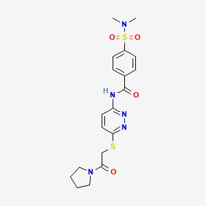 molecular formula C19H23N5O4S2 B2751266 4-(N,N-二甲基磺酰氨基)-N-(6-((2-氧代-2-(吡咯烷-1-基)乙基)硫代)吡啶嗪-3-基)苯甲酰胺 CAS No. 1021225-86-4