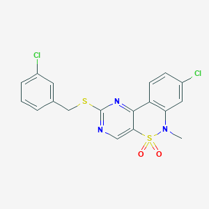 molecular formula C18H13Cl2N3O2S2 B2751277 8-chloro-2-[(3-chlorobenzyl)sulfanyl]-6-methyl-6H-pyrimido[5,4-c][2,1]benzothiazine 5,5-dioxide CAS No. 1326837-96-0