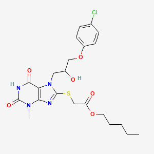 molecular formula C22H27ClN4O6S B2751281 pentyl 2-((7-(3-(4-chlorophenoxy)-2-hydroxypropyl)-3-methyl-2,6-dioxo-2,3,6,7-tetrahydro-1H-purin-8-yl)thio)acetate CAS No. 313470-71-2
