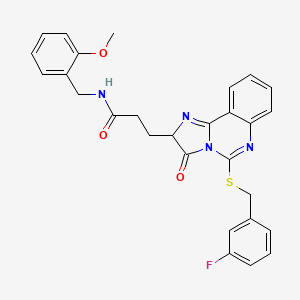 molecular formula C28H25FN4O3S B2751286 3-(5-{[(3-fluorophenyl)methyl]sulfanyl}-3-oxo-2H,3H-imidazo[1,2-c]quinazolin-2-yl)-N-[(2-methoxyphenyl)methyl]propanamide CAS No. 1043868-22-9