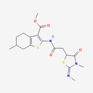 (E)-methyl 6-methyl-2-(2-(3-methyl-2-(methylimino)-4-oxothiazolidin-5-yl)acetamido)-4,5,6,7-tetrahydrobenzo[b]thiophene-3-carboxylate