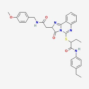molecular formula C32H33N5O4S B2751305 N-(4-ethylphenyl)-2-((2-(2-((4-methoxybenzyl)amino)-2-oxoethyl)-3-oxo-2,3-dihydroimidazo[1,2-c]quinazolin-5-yl)thio)butanamide CAS No. 1173742-25-0