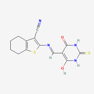molecular formula C14H12N4O2S2 B2751317 2-(((4,6-二氧代-2-硫代四氢嘧啶-5(2H)-基亚甲基)氨基)-4,5,6,7-四氢苯并[b]噻吩-3-基)碳腈 CAS No. 532430-75-4