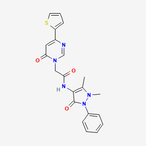molecular formula C21H19N5O3S B2751349 N-(1,5-dimethyl-3-oxo-2-phenyl-2,3-dihydro-1H-pyrazol-4-yl)-2-(6-oxo-4-(thiophen-2-yl)pyrimidin-1(6H)-yl)acetamide CAS No. 1251697-47-8