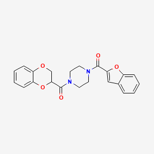 molecular formula C22H20N2O5 B2751358 (4-(苯并呋喃-2-甲酰)哌嗪-1-基)(2,3-二氢苯并[b][1,4]二噁嗪-2-基)甲酮 CAS No. 921055-44-9