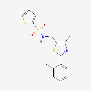 molecular formula C16H16N2O2S3 B2751364 N-((4-甲基-2-(邻甲苯)噻唑-5-基)甲基)噻吩-2-磺酰胺 CAS No. 1448046-81-8