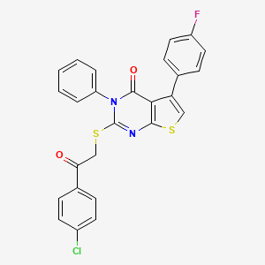 molecular formula C26H16ClFN2O2S2 B2751379 2-[2-(4-氯苯基)-2-氧代乙基]硫代基-5-(4-氟苯基)-3-苯基噻吩[2,3-d]嘧啶-4-酮 CAS No. 690642-87-6