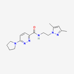 molecular formula C16H22N6O B2751403 N-(2-(3,5-二甲基-1H-吡唑-1-基)乙基)-6-(吡咯啉-1-基)吡啶-3-甲酰胺 CAS No. 1396791-17-5