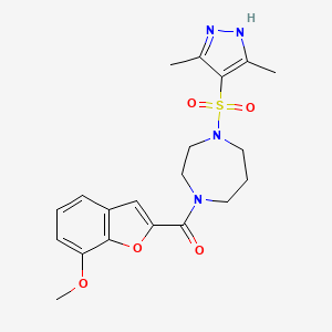 molecular formula C20H24N4O5S B2751405 (4-((3,5-二甲基-1H-吡唑-4-基)磺酰)-1,4-二氮杂环庚烷-1-基)(7-甲氧基苯并呋喃-2-基)甲酮 CAS No. 1902938-07-1