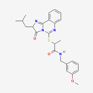 molecular formula C25H28N4O3S B2751411 2-((2-isobutyl-3-oxo-2,3-dihydroimidazo[1,2-c]quinazolin-5-yl)thio)-N-(3-methoxybenzyl)propanamide CAS No. 1173770-20-1