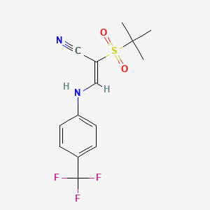 molecular formula C14H15F3N2O2S B2751423 (E)-2-叔丁基磺酰-3-[4-(三氟甲基)苯胺基]丙-2-烯腈 CAS No. 1024891-50-6