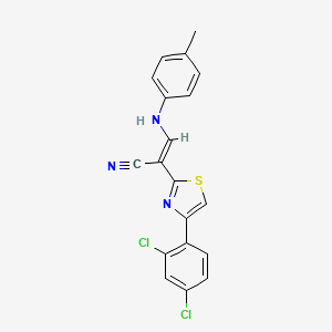 molecular formula C19H13Cl2N3S B2751431 (E)-2-(4-(2,4-二氯苯基)噻唑-2-基)-3-(对甲苯氨基)丙烯腈 CAS No. 476675-68-0