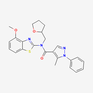 molecular formula C24H24N4O3S B2751469 N-(4-methoxybenzo[d]thiazol-2-yl)-5-methyl-1-phenyl-N-((tetrahydrofuran-2-yl)methyl)-1H-pyrazole-4-carboxamide CAS No. 1172008-60-4