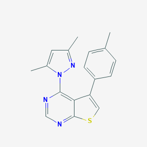 molecular formula C18H16N4S B275147 4-(3,5-dimethyl-1H-pyrazol-1-yl)-5-(4-methylphenyl)thieno[2,3-d]pyrimidine 