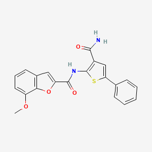 molecular formula C21H16N2O4S B2751477 N-(3-carbamoyl-5-phenylthiophen-2-yl)-7-methoxybenzofuran-2-carboxamide CAS No. 941934-78-7