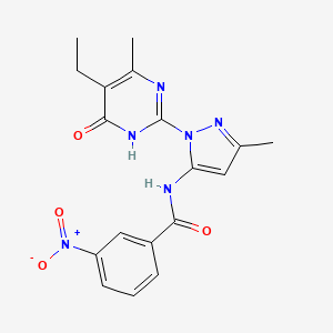 molecular formula C18H18N6O4 B2751488 N-(1-(5-ethyl-4-methyl-6-oxo-1,6-dihydropyrimidin-2-yl)-3-methyl-1H-pyrazol-5-yl)-3-nitrobenzamide CAS No. 1002958-45-3