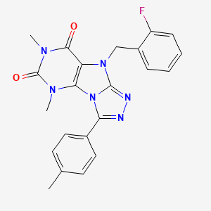 molecular formula C22H19FN6O2 B2751489 5-[(2-Fluorophenyl)methyl]-1,3-dimethyl-8-(4-methylphenyl)purino[8,9-c][1,2,4]triazole-2,4-dione CAS No. 921884-02-8