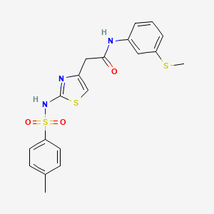 molecular formula C19H19N3O3S3 B2751490 2-(2-(4-methylphenylsulfonamido)thiazol-4-yl)-N-(3-(methylthio)phenyl)acetamide CAS No. 922072-72-8