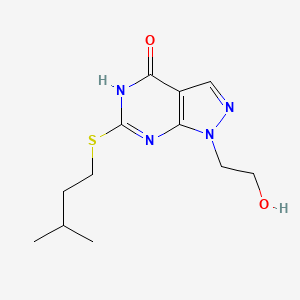 molecular formula C12H18N4O2S B2751491 1-(2-羟乙基)-6-(异戊硫基)-1H-吡唑并[3,4-d]嘧啶-4(5H)-酮 CAS No. 946205-75-0