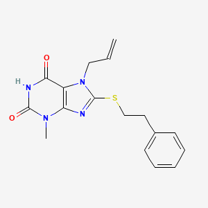 molecular formula C17H18N4O2S B2751513 7-烯丙基-3-甲基-8-(苯乙硫基)-1H-嘌呤-2,6(3H,7H)-二酮 CAS No. 313470-38-1