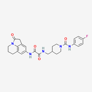 molecular formula C26H28FN5O4 B2751516 N1-((1-((4-fluorophenyl)carbamoyl)piperidin-4-yl)methyl)-N2-(2-oxo-2,4,5,6-tetrahydro-1H-pyrrolo[3,2,1-ij]quinolin-8-yl)oxalamide CAS No. 1324707-78-9