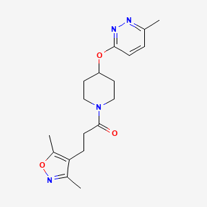 molecular formula C18H24N4O3 B2751535 3-(3,5-Dimethylisoxazol-4-yl)-1-(4-((6-methylpyridazin-3-yl)oxy)piperidin-1-yl)propan-1-one CAS No. 1797222-00-4