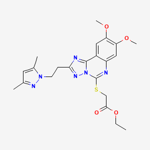 molecular formula C22H26N6O4S B2751551 ethyl ({2-[2-(3,5-dimethyl-1H-pyrazol-1-yl)ethyl]-8,9-dimethoxy[1,2,4]triazolo[1,5-c]quinazolin-5-yl}thio)acetate CAS No. 1015860-65-7