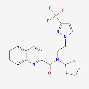 molecular formula C21H21F3N4O B2751556 N-cyclopentyl-N-(2-(3-(trifluoromethyl)-1H-pyrazol-1-yl)ethyl)quinoline-2-carboxamide CAS No. 2034292-70-9