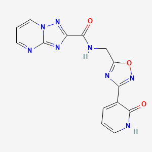 molecular formula C14H10N8O3 B2751559 N-((3-(2-氧代-1,2-二氢吡啶-3-基)-1,2,4-噁二唑-5-基)甲基)-[1,2,4]三唑并[1,5-a]嘧啶-2-甲酰胺 CAS No. 2034285-20-4