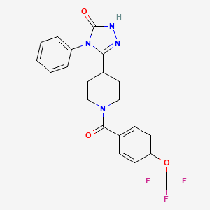 molecular formula C21H19F3N4O3 B2751578 4-phenyl-5-{1-[4-(trifluoromethoxy)benzoyl]piperidin-4-yl}-2,4-dihydro-3H-1,2,4-triazol-3-one CAS No. 1775532-51-8