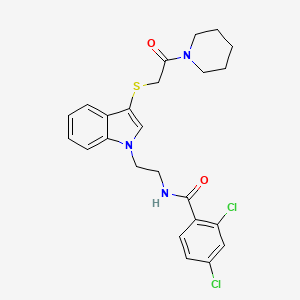 molecular formula C24H25Cl2N3O2S B2751579 2,4-二氯-N-(2-(3-(2-氧代-2-哌啶-1-基乙基)硫代基吲哚-1-基)乙基)苯甲酰胺 CAS No. 532975-77-2