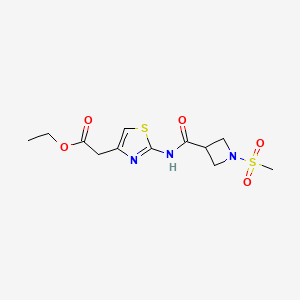 molecular formula C12H17N3O5S2 B2751593 Ethyl 2-(2-(1-(methylsulfonyl)azetidine-3-carboxamido)thiazol-4-yl)acetate CAS No. 1448036-20-1