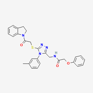 molecular formula C28H27N5O3S B2751617 N-((5-((2-(吲哚啉-1-基)-2-氧代乙基)硫)-4-(间甲苯)-4H-1,2,4-三唑-3-基)甲基)-2-苯氧基乙酰胺 CAS No. 309968-02-3