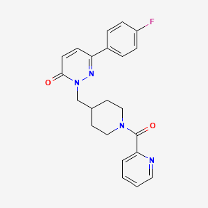 molecular formula C22H21FN4O2 B2751626 6-(4-氟苯基)-2-{[1-(吡啶-2-甲酰)哌啶-4-基]甲亚基}-2,3-二氢吡啶并[1,2,4]嘧啶-3-酮 CAS No. 1214495-71-2