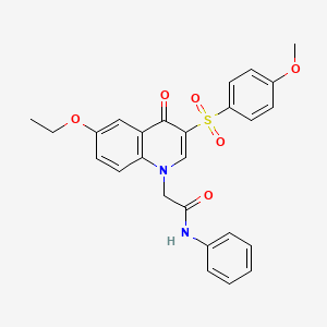 molecular formula C26H24N2O6S B2751651 2-[6-ethoxy-3-(4-methoxybenzenesulfonyl)-4-oxo-1,4-dihydroquinolin-1-yl]-N-phenylacetamide CAS No. 866813-44-7