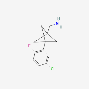 molecular formula C12H13ClFN B2751655 [3-(5-Chloro-2-fluorophenyl)-1-bicyclo[1.1.1]pentanyl]methanamine CAS No. 2287335-58-2