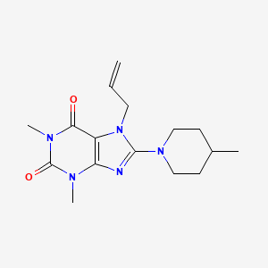 molecular formula C16H23N5O2 B2751658 1,3-dimethyl-8-(4-methylpiperidin-1-yl)-7-(prop-2-en-1-yl)-3,7-dihydro-1H-purine-2,6-dione CAS No. 674339-72-1