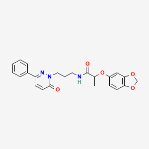 molecular formula C23H23N3O5 B2751669 2-(benzo[d][1,3]dioxol-5-yloxy)-N-(3-(6-oxo-3-phenylpyridazin-1(6H)-yl)propyl)propanamide CAS No. 1021217-10-6